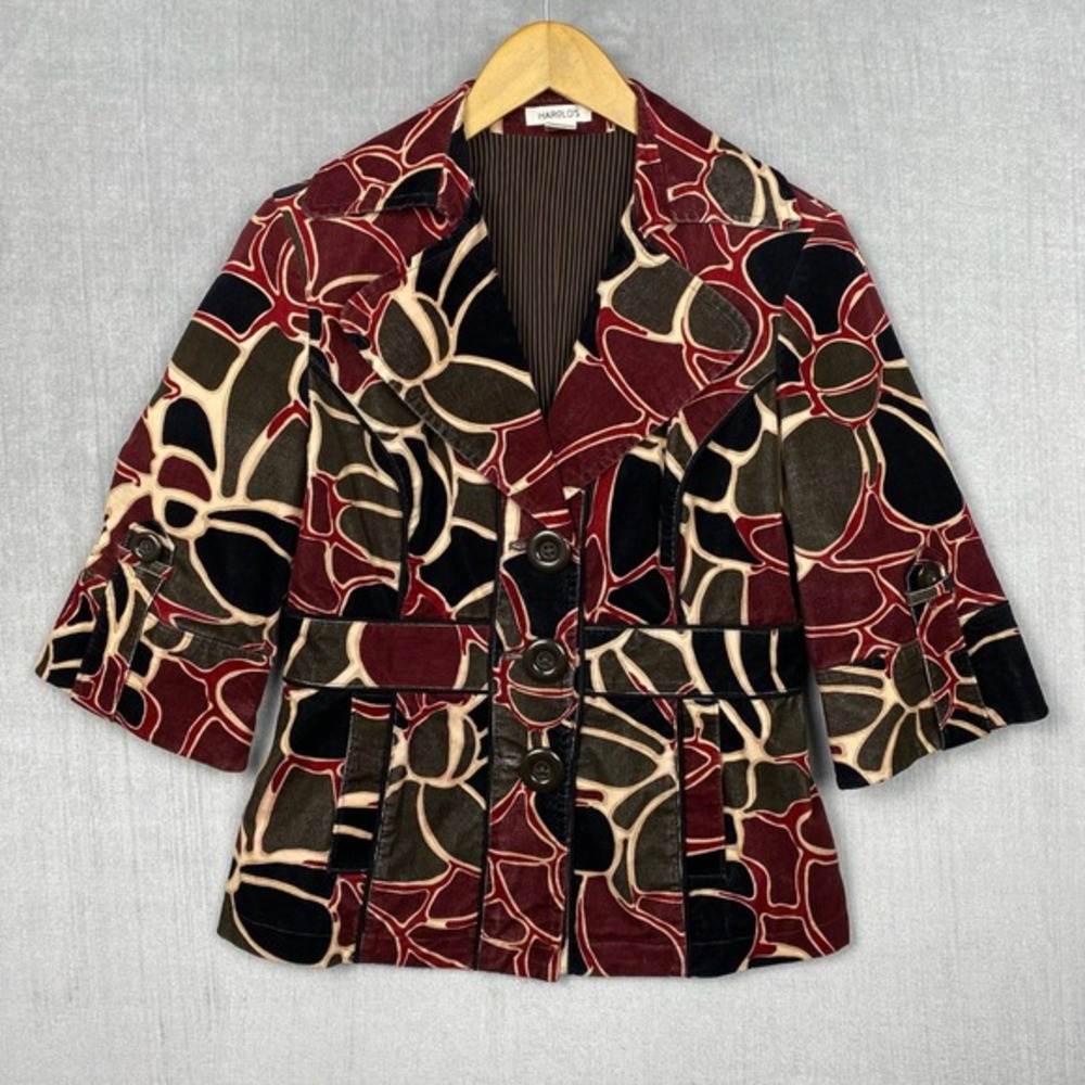 Harolds Jacket Womens S Corduroy Lagenlook Artsy Autumnal 3/4 Sleeve Stretch Y2K